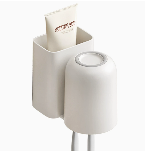 Wall-Mounted Toothbrush Holder with Cup & Toothpaste Dispenser