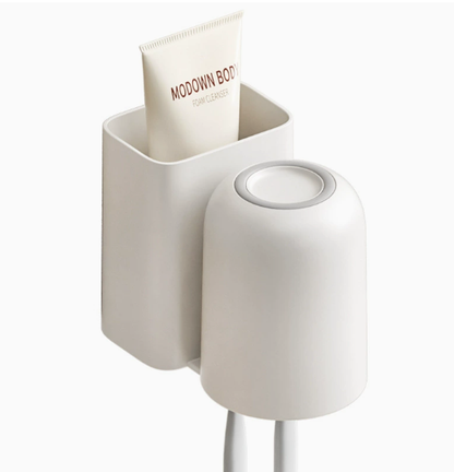 Wall-Mounted Toothbrush Holder with Cup & Toothpaste Dispenser