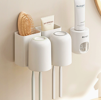 Wall-Mounted Toothbrush Holder with Cup & Toothpaste Dispenser